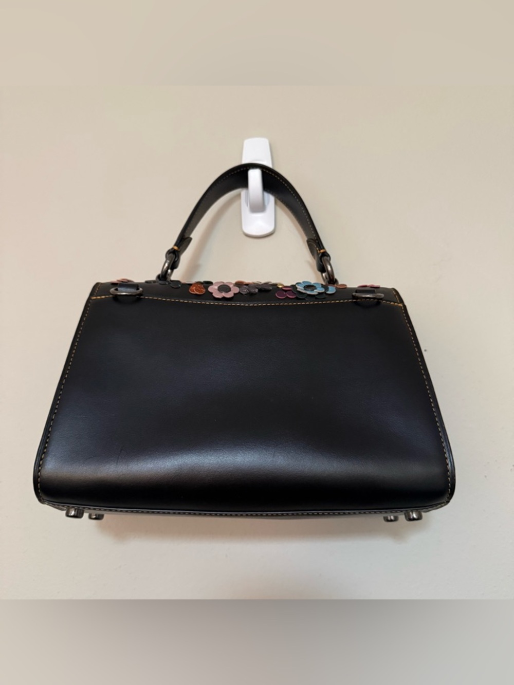 RARE Coach Tilly Top Handle Black Satchel with Colorful Floral Appliqué - F80213 - Picture 7 of 11